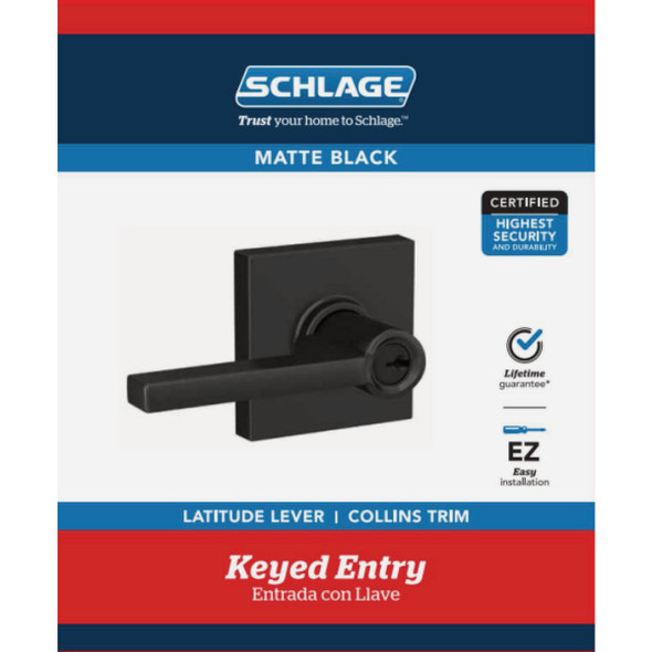 Schlage Latitude Lever Collins Matte Black Keyed Entry Lock