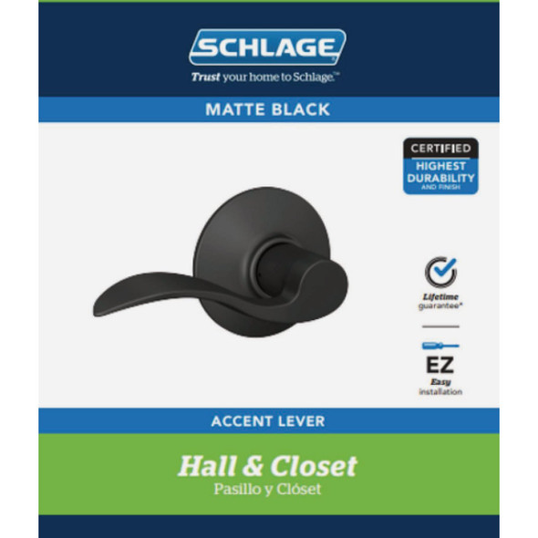 Schlage Accent Matte Black Lever Hall & Closet Lock