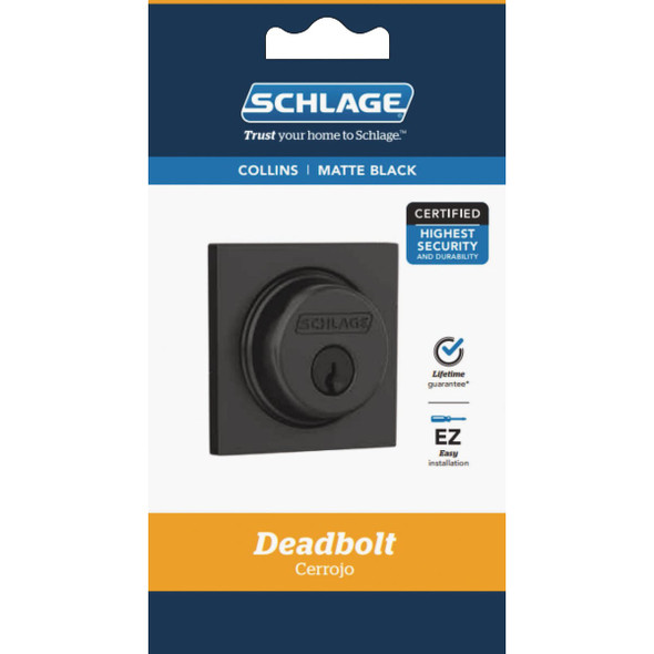 Schlage Matte Black Single Cylinder Deadbolt B60NGCOL622 210207