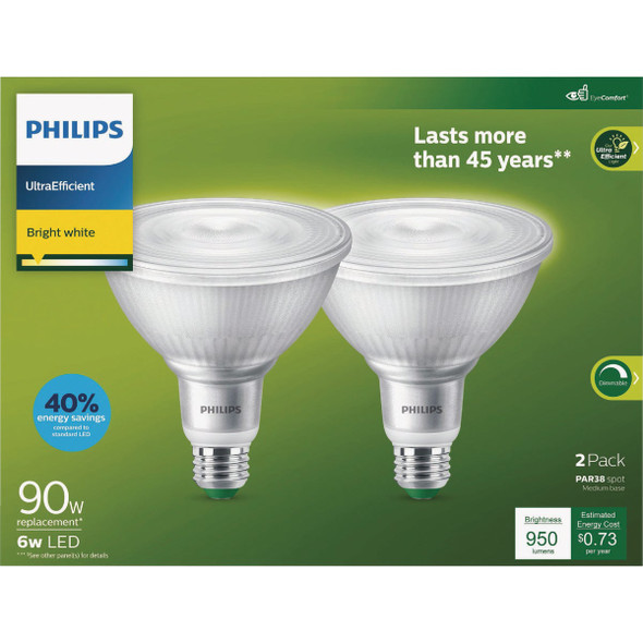 Philips Ultra Efficient 90W Equivalent Bright White PAR38 LED Bulb (2-Pack) 606715 555652