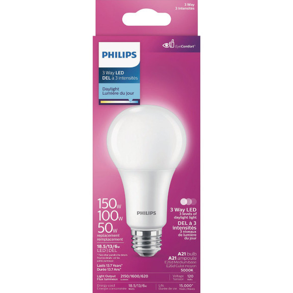 Philips 50-100-150W Equivalent Daylight A21 Medium 3-Way LED Light Bulb 580191 512510