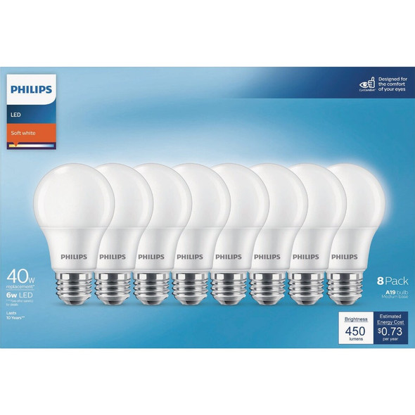Philips 40W Equivalent Soft White A19 Medium LED Light Bulb (8-Pack) 589036 515897