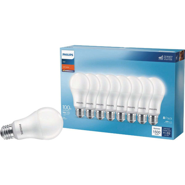 Philips 100W Equivalent Soft White A19 Medium LED Light Bulb (8-Pack) 589051