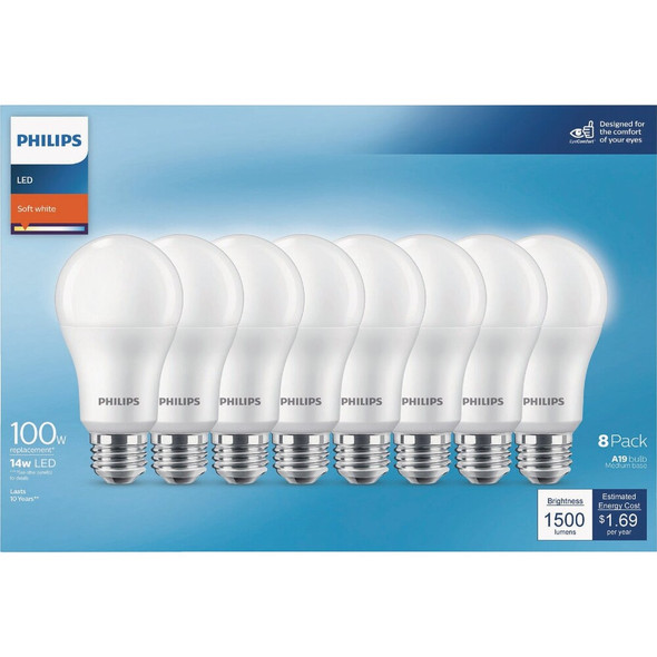 Philips 100W Equivalent Soft White A19 Medium LED Light Bulb (8-Pack) 589051 529096