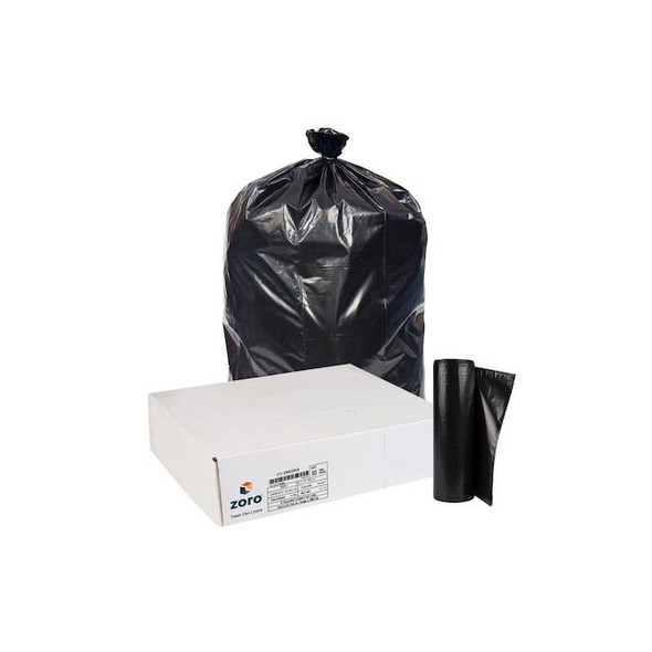 Recycled Trash Bags: 60 gal Capacity, 38 in x 58 in, 2 mil Thick, Black, 50 PK