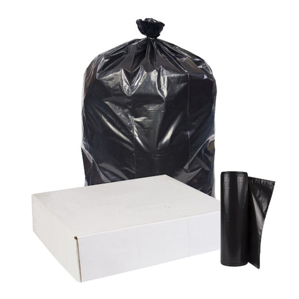 Recycled Trash Bags: 60 gal Capacity, 38 in x 58 in, 2 mil Thick, Black, 50 PK  396GK9