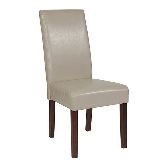 Beige LeatherSoft Parsons Chair with Mahogany Legs