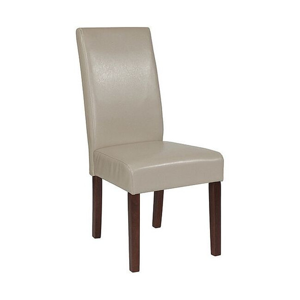 Beige LeatherSoft Parsons Chair with Mahogany Legs
