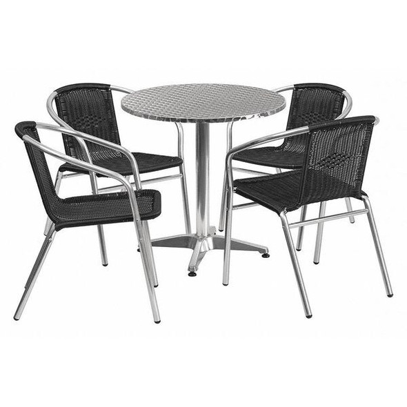 Alum Table Set,Rnd w/4 Blk Chairs,27.5" Alum Table Set,Rnd w/4 Blk Chairs,27.5"