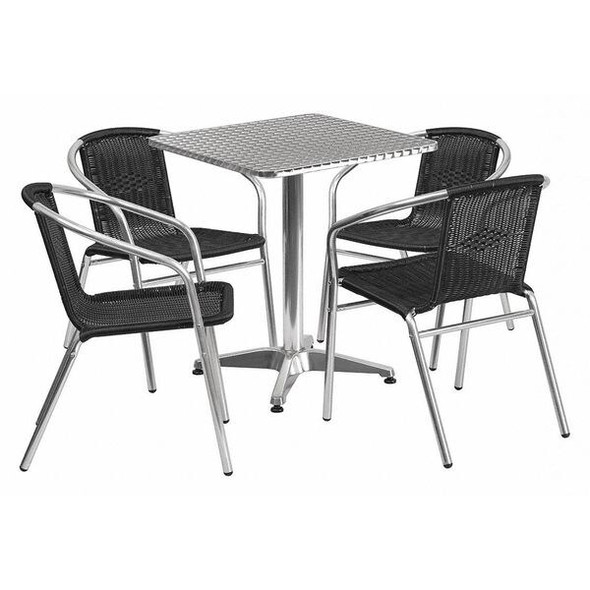 Square Table Set, Aluminum, Plastic, Rattan, Stainless Steel, Grey