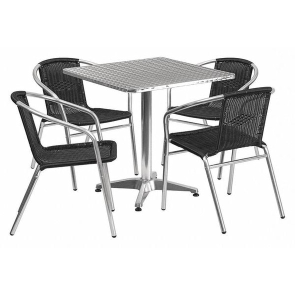 Square Table Set, Aluminum, Plastic, Rattan, Stainless Steel, Grey