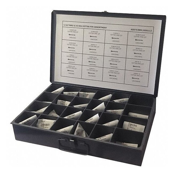 Cotter Pin Assortment, Steel, Zinc Plated, 1600 Pcs