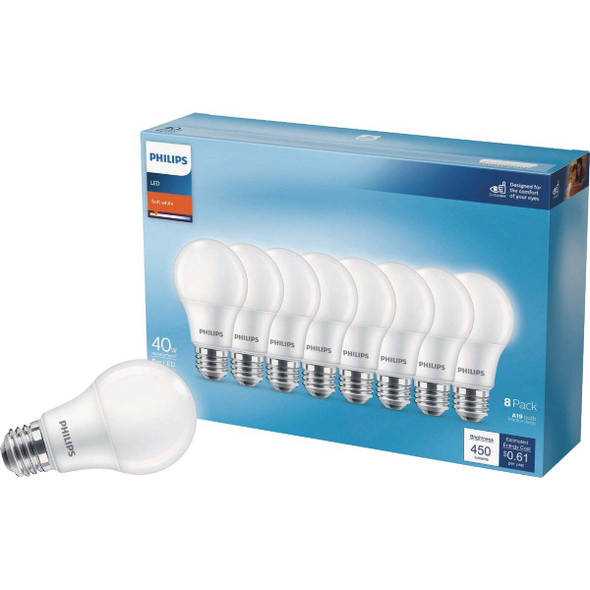 Philips 40W Equivalent Soft White A19 Medium LED Light Bulb (8-Pack) 589077