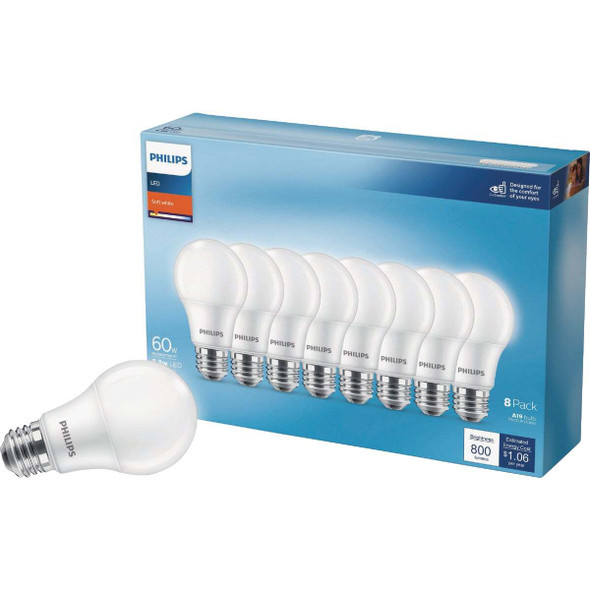 Philips 60W Equivalent Soft White A19 Medium LED Light Bulb (8-Pack) 589085