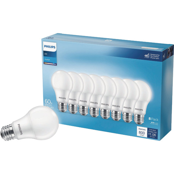 Philips 60W Equivalent Daylight A19 Medium LED Light Bulb (8-Pack) 589093
