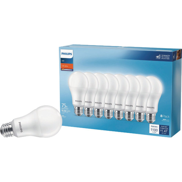 Philips 75W Equivalent Soft White A19 Medium LED Light Bulb (8-Pack) 589101