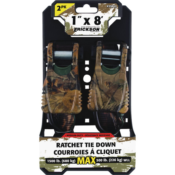 Erickson 1 x 8 Ft. 1500 Lb. Ratchet Tie Down with Cap Locks Camo (2-Pack) 35612 595312