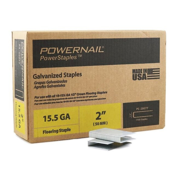 Powernail Flooring Staples, 15.5 ga, 2 in Leg L, Steel, 7700 PK PS20077