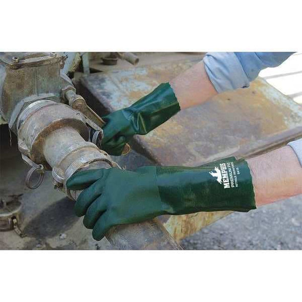 Mcr Safety 6418 Chemical Resistant Gloves, PVC, 18 in L, Not Rated, Green, L, 12 PK 6418