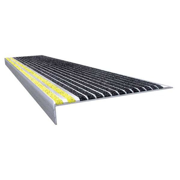 Stair Tread Cover Extruded Aluminum Black/Safety Yellow, 54 in W x 9/32" Thick
