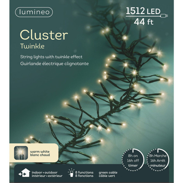 Lumineo 44 Ft. Warm White 8-Function LED Cluster Light Set 9780092