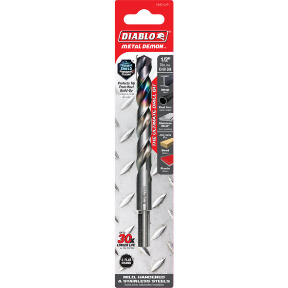Diablo Metal Demon 1-2 In. Drill Bit for Mild, Hardened & Stainless Steels DMD12JP1 309421