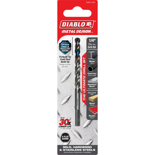 Diablo Metal Demon 1-4 In. Drill Bit for Mild, Hardened & Stainless Steels DMD14JP1 318563