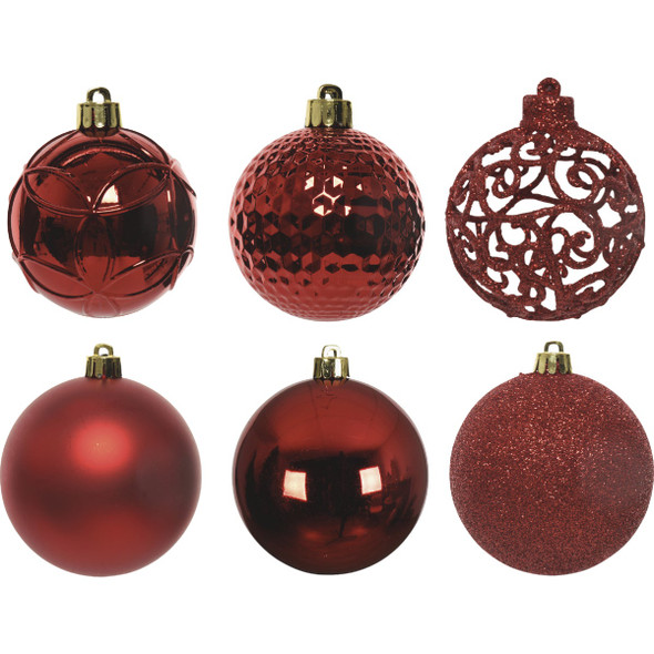 Decoris 2.4 In. Shatterproof Oxblood Bauble Christmas Ornament (37-Pack) 9976513