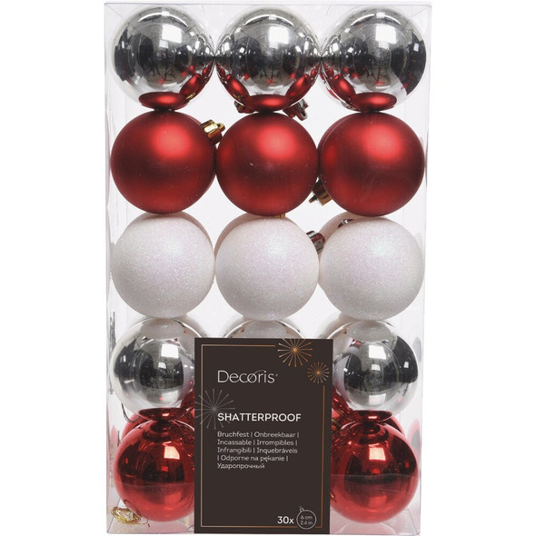 Decoris 30ct Shtprf R-W-S Bauble 9976516 900920