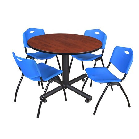 Kobe Round Table & Chair Set, Wood, Metal, Plastic Top, Cherry