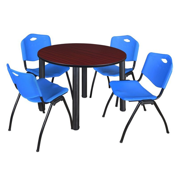 Kee Round Table & Chair Set, Wood, Metal, Plastic Top, Mahogany
