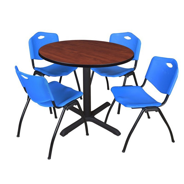 Cain Round Table & Chair Set, Wood, Metal, Plastic Top, Cherry