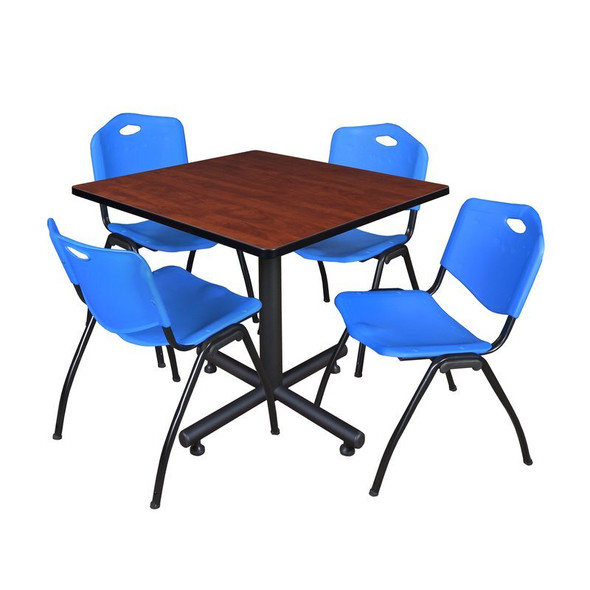 Kobe Square Table & Chair Set, Wood, Metal, Plastic Top, Cherry