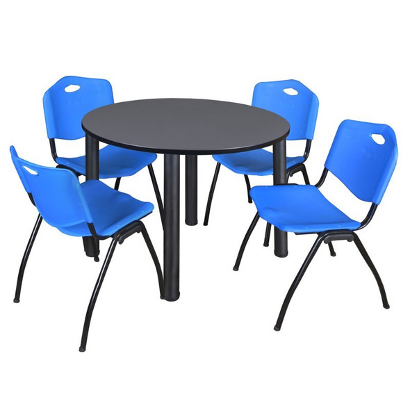 Kee Round Table & Chair Set, Wood, Metal, Plastic Top, Grey