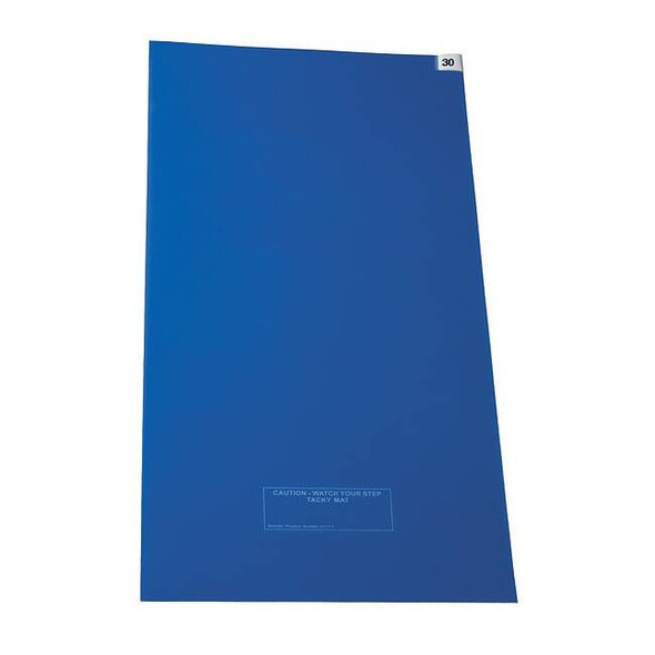 Tacky Floor Mat, Polyethylene, 3.18 mm Thick, 36 in W x 60 in L, Blue, 30, 4 PK