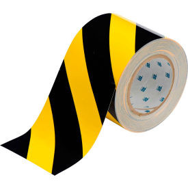 Brady 104377 ToughStripe Floor Marking Tape Polyester 4""W X 100'L Black/Yellow
