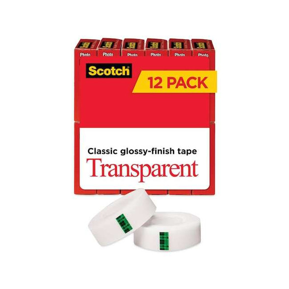 Scotch Transparent Tape,3/4x1000in.,Clear,PK12 600K12