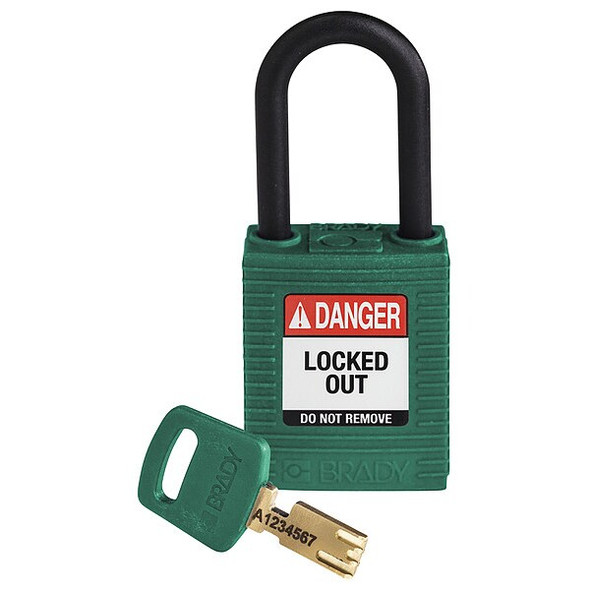 Brady Lockout Padlock,Green,1-13/16" H Body NYL-GRN-38PL-KD Brady Lockout Padlock,Green,1-13/16" H Body NYL-GRN-38PL-KD