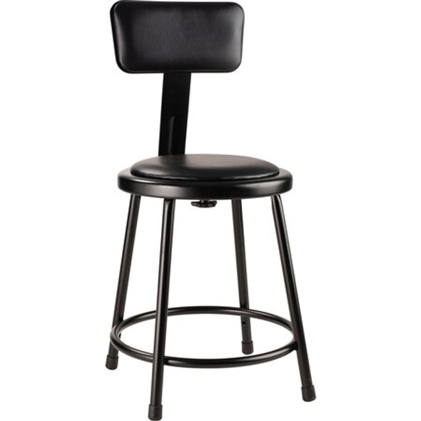 National Public Seating Stool w/Back, Steel, Vinyl, Black, 18" H 6418B-10