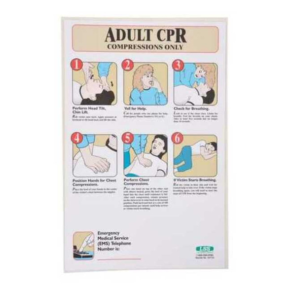 First Aid Poster, Adult CPR Compressions Only, 17 in H x, 11 in W, Plastic
