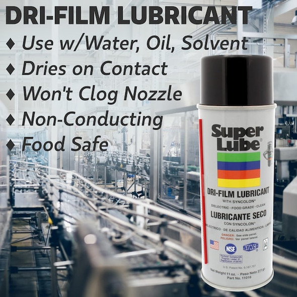 Super Lube Dry Film Lubricant, 11 oz., Aerosol Can, PTFE, White 11016
