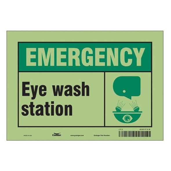 EYE WASH STATION, 10 in W x 7 in H, Vertical Rectangle, Glow Vinyl, 485Y39