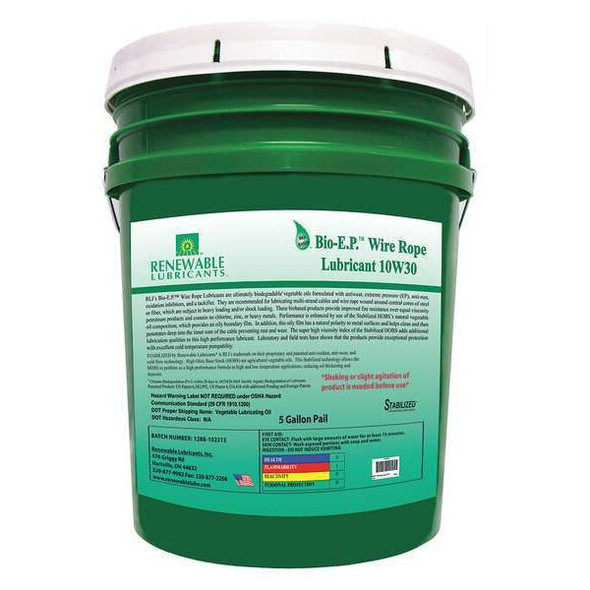 Renewable Lubricants 5 gal, Pail, Vegetable Oil, Yellow 82624