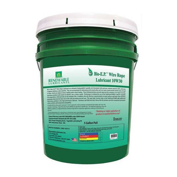 Renewable Lubricants 5 gal, Pail, Vegetable Oil, Yellow 82624