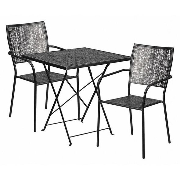 Flash Furniture Black Fold Patio Set,28SQ CO-28SQF-02CHR2-BK-GG Flash Furniture Black Fold Patio Set,28SQ CO-28SQF-02CHR2-BK-GG