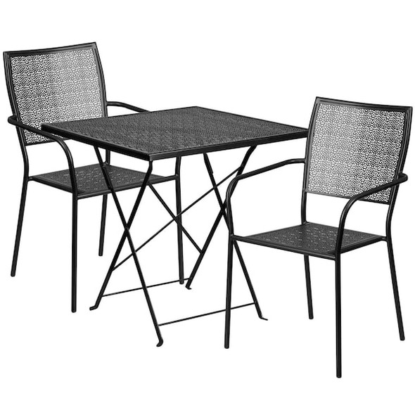 Flash Furniture Black Fold Patio Set,28SQ CO-28SQF-02CHR2-BK-GG Flash Furniture Black Fold Patio Set,28SQ CO-28SQF-02CHR2-BK-GG