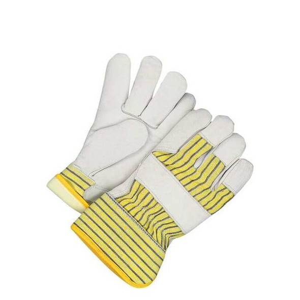 Leather Gloves, Cowhide Palm, Safety Cuff, Beige / Blue/Yellow, 1 PR