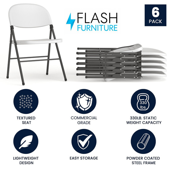 Flash Furniture White Plastic Folding Chair,PK6 6-DAD-YCD-50-WH-GG
