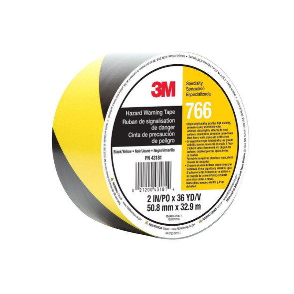 21200-43181 3M Hazard Tape,Hazard warning tape,766,Black/Yellow,2"x 36yds,Gauge 5.0 mil