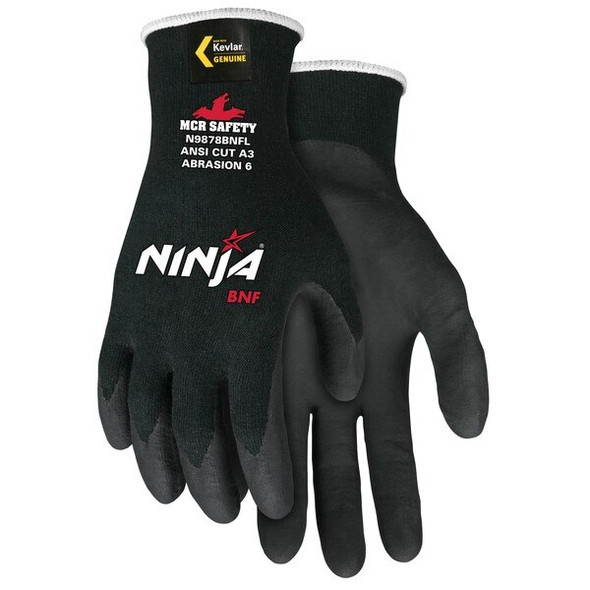 N9878BNFXL MCR Safety Ninja Cut Resistant Gloves, Kevlar/Steel, X-Large, Black